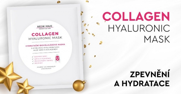 Collagen Hyaluronic Mask: NOVINKA! Představujeme Vám unikátní Collagen Hyaluronic Mask, která aktivně hydratuje pokožku, regeneruje, zpevňuje a zlepšuje pružnost pleti díky vysokému obsahu kolagenu a kyseliny hyaluronové.